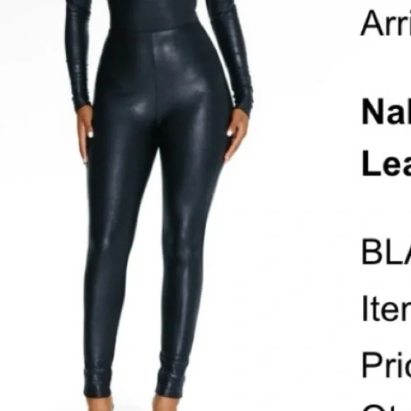 Naked Wardrobe Black High-Waisted drip on drip faux leather leggings pants - Picture 2 of 6